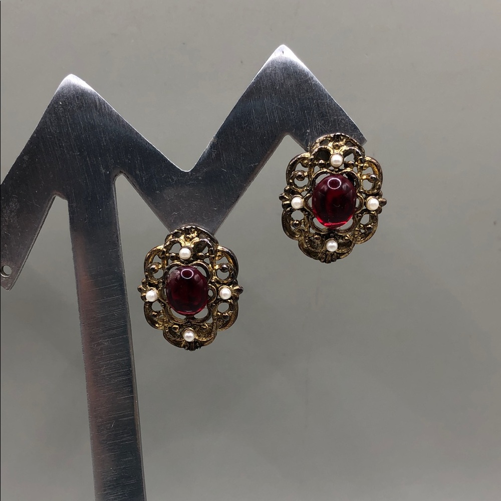Vintage Baroque Victorian Revival Costume Statement Dressy Earrings Antique Look - Picture 10 of 10